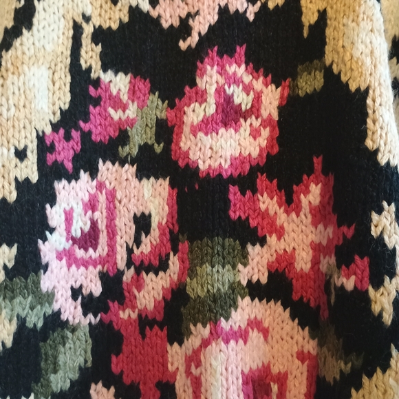 Vintage 80s/90s Needles & Yarn Floral Knit Sweater Medium Shoulder Pads Chunky - Picture 6 of 12